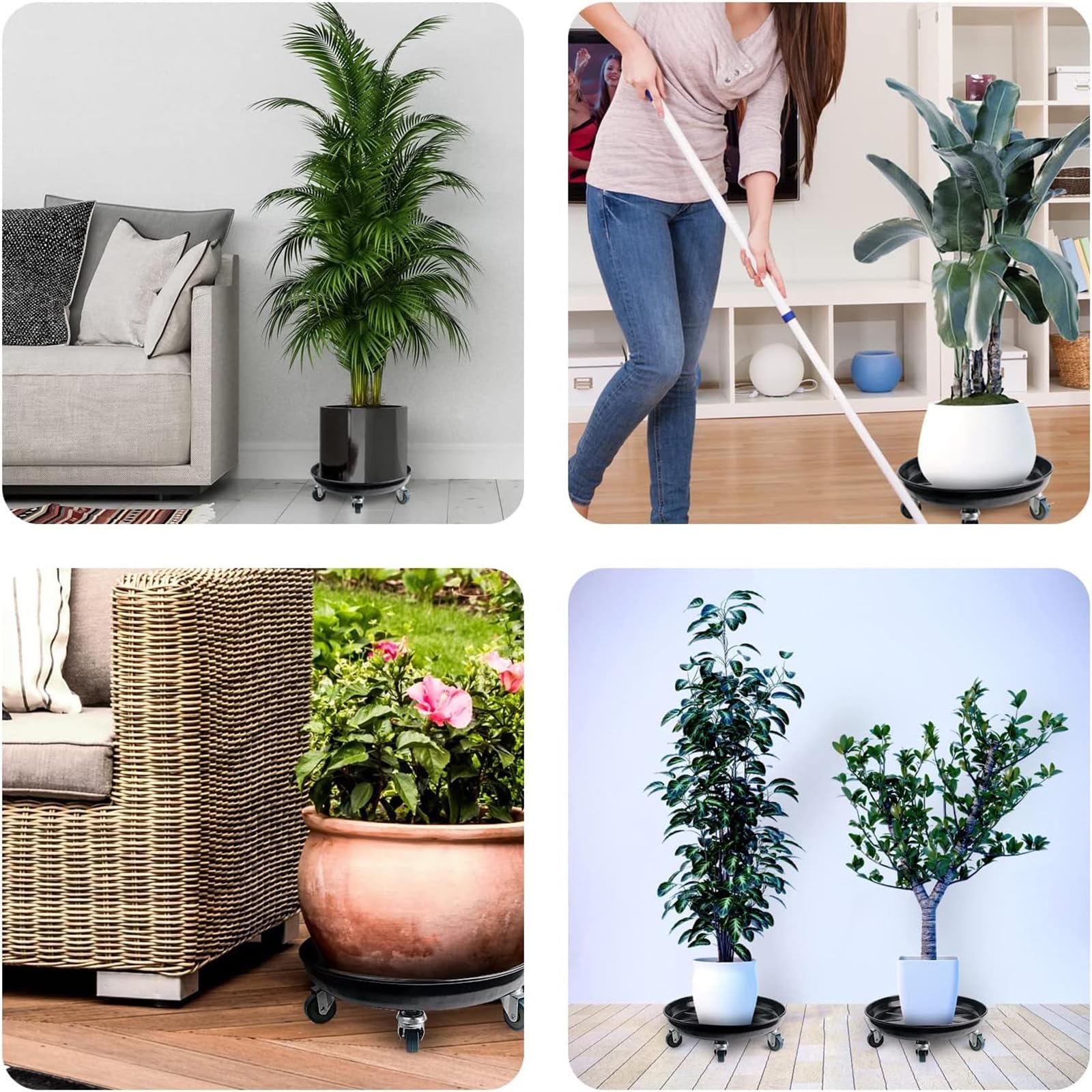 Kaoolaa plant caddy carrying a large outdoor planter on a patio, easy mobility