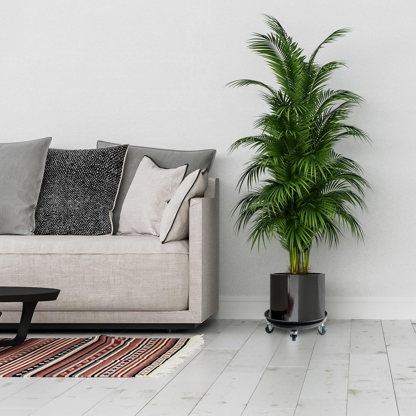 Kaoolaa dollies under indoor planters in sunroom, protects floors and looks tidy