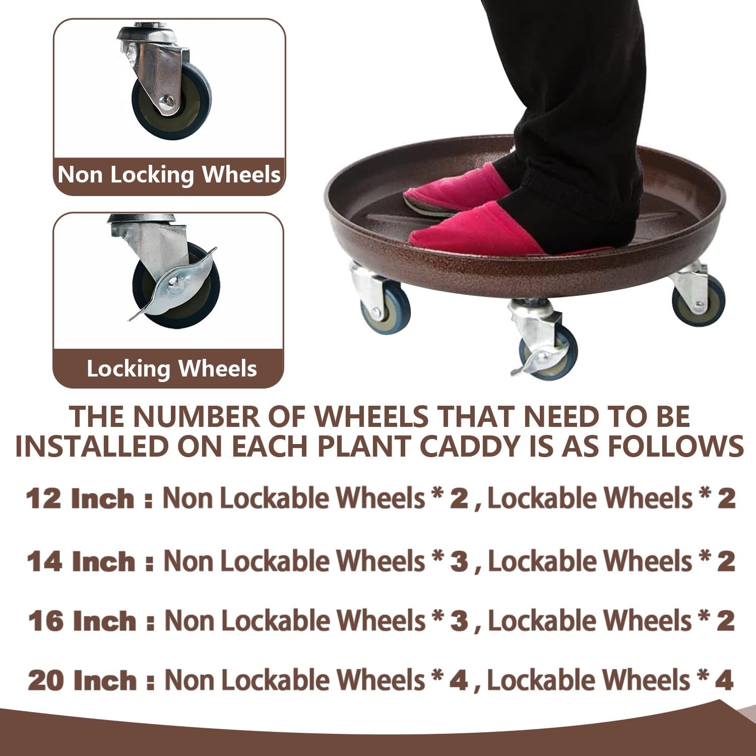 Kaoolaa locking caster detail showing brake engaged to keep pot securely stationary