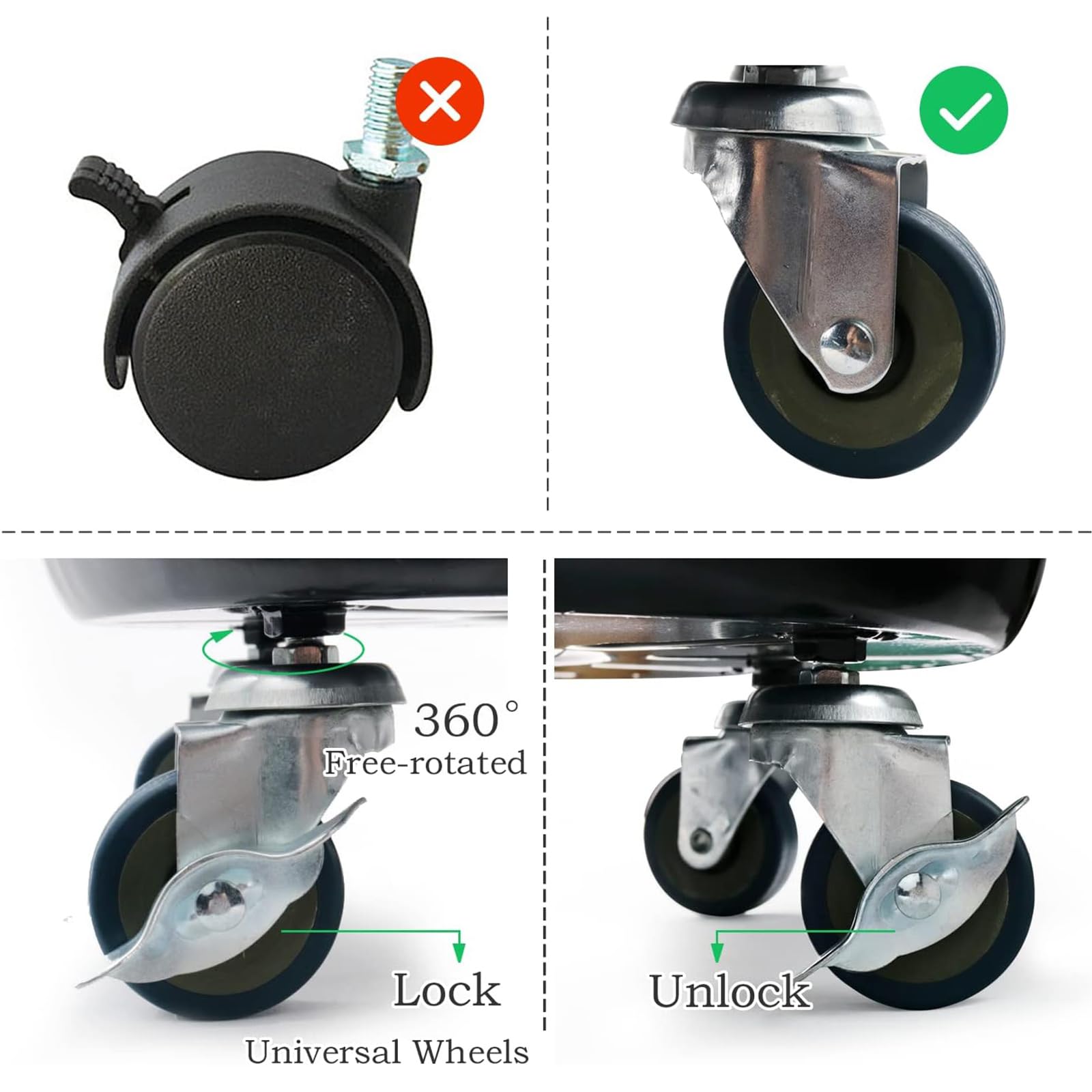 Kaoolaa caster and locking lever detail, lockable wheels for stability