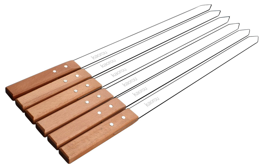 kaorou close-up of flat skewer thickness showing anti-rotation design and strength