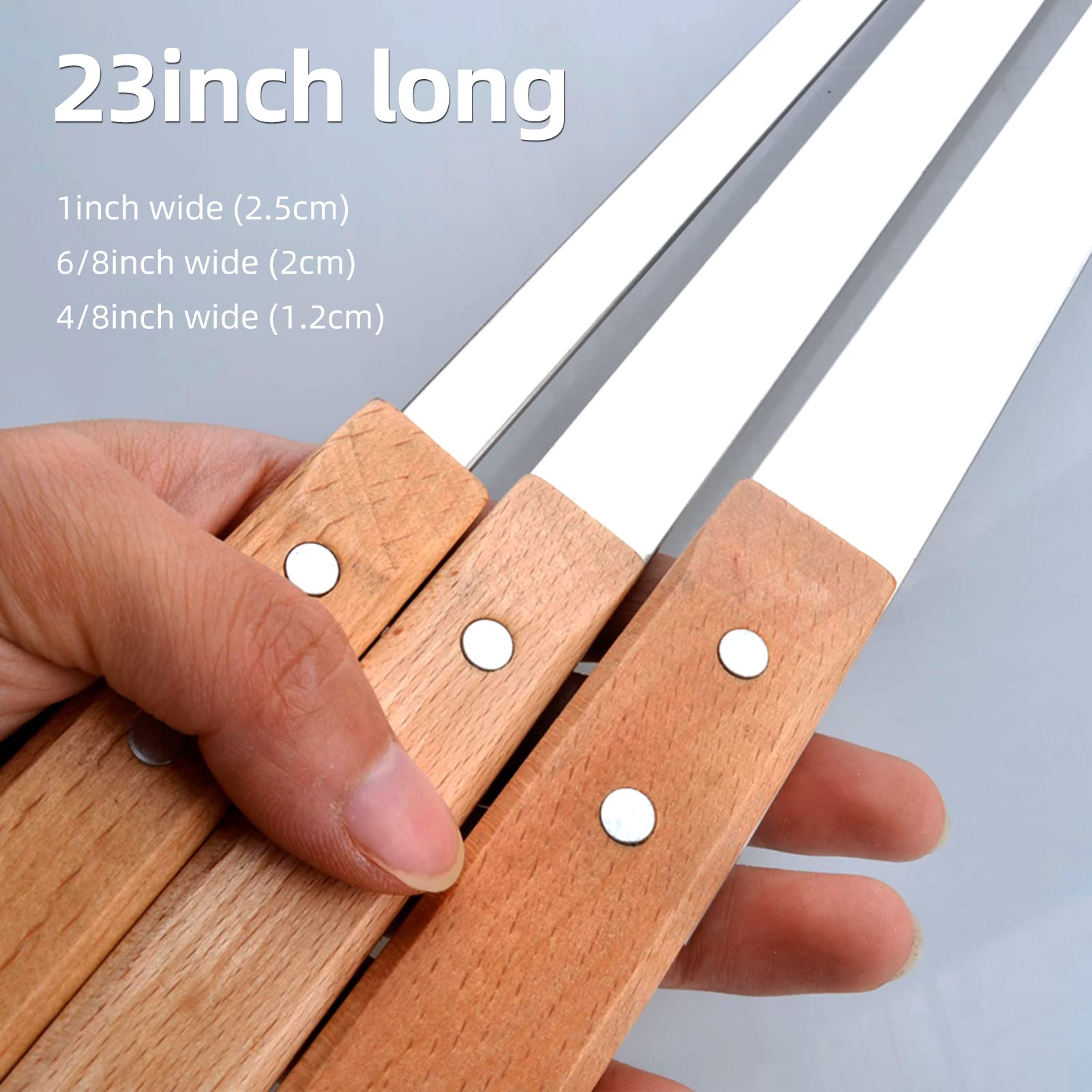 kaorou skewer alongside spatula showing 23-inch length for large grills