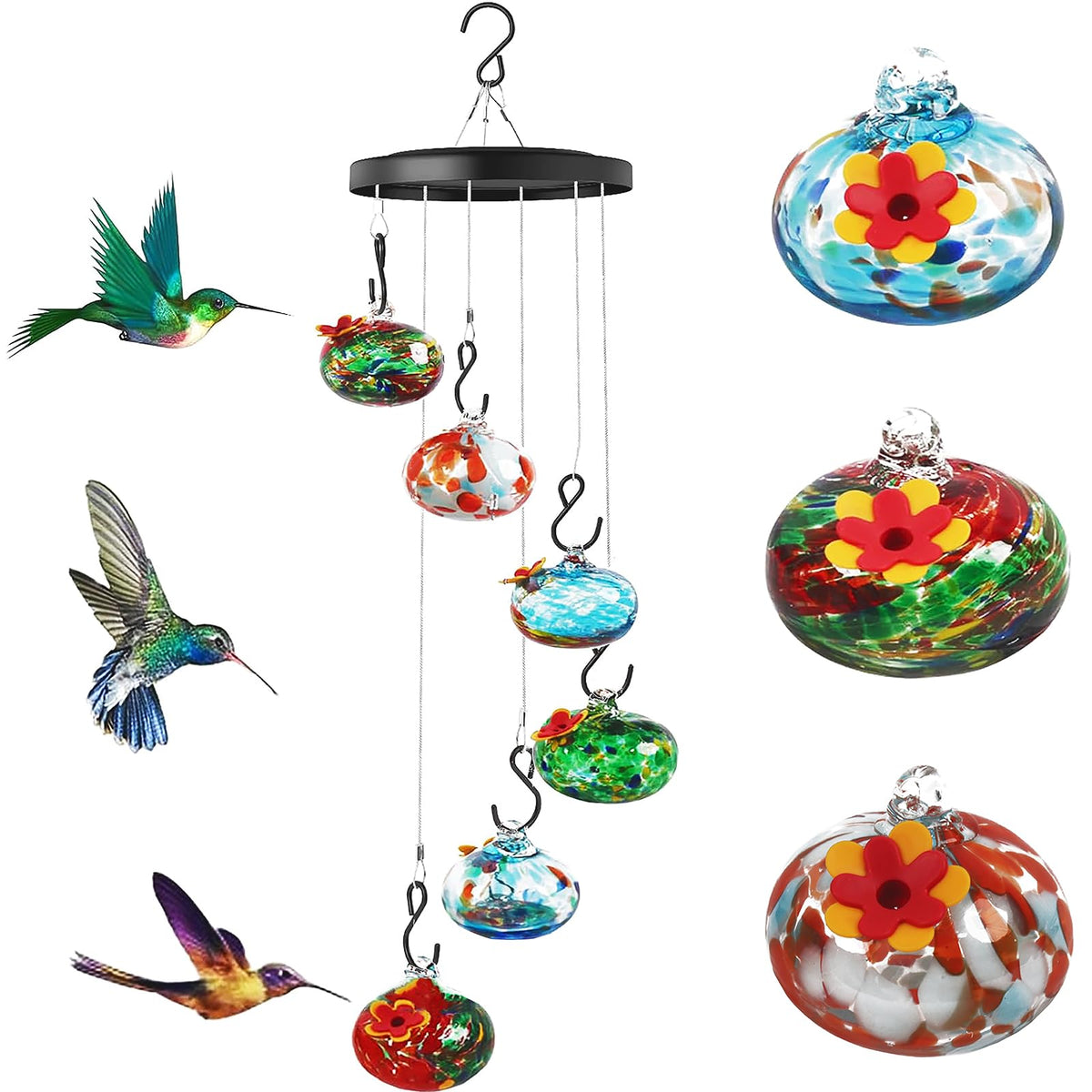 Kapihi front view of hanging feeder shows colorful design and outdoor appeal