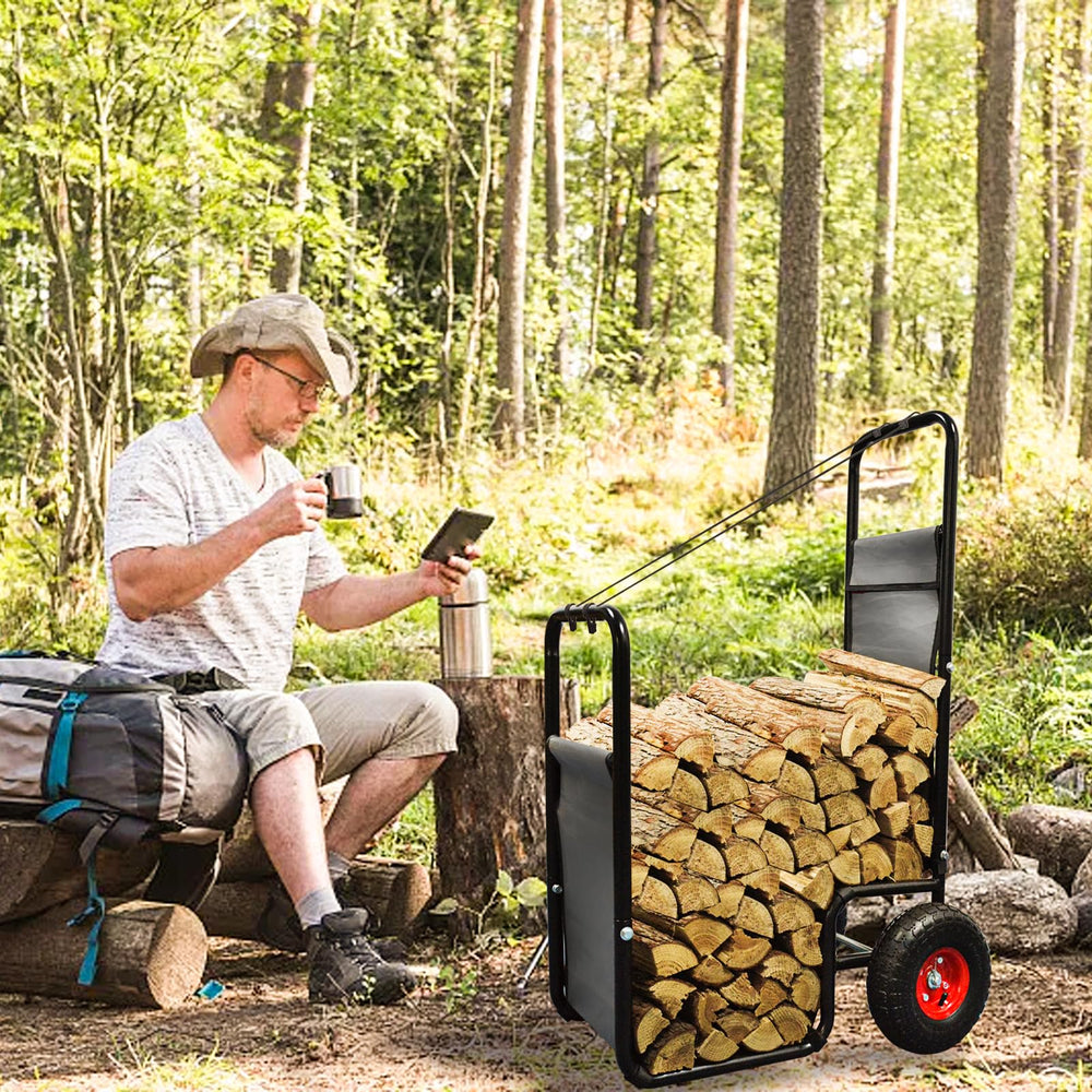 Kapler firewood cart bungee anchor points closeup securing irregular log stacks