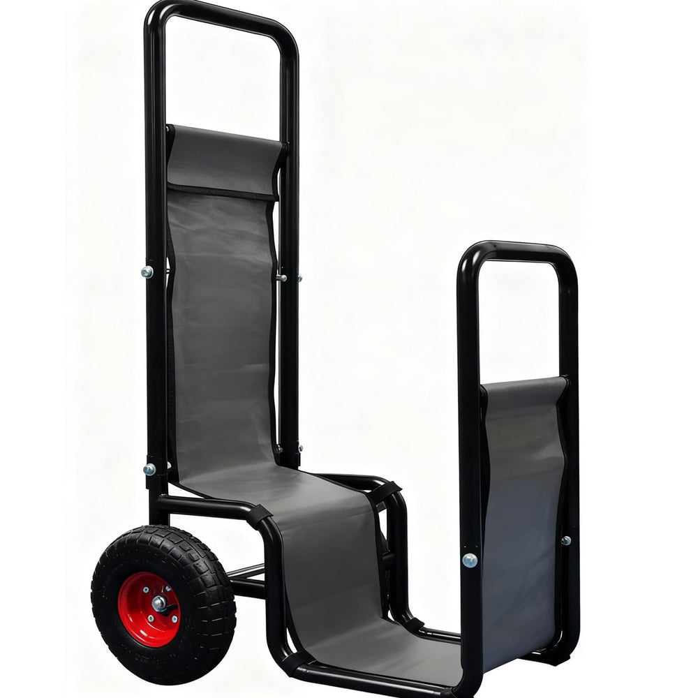 Kapler firewood cart front view showing sturdy frame and bed for stable hauling