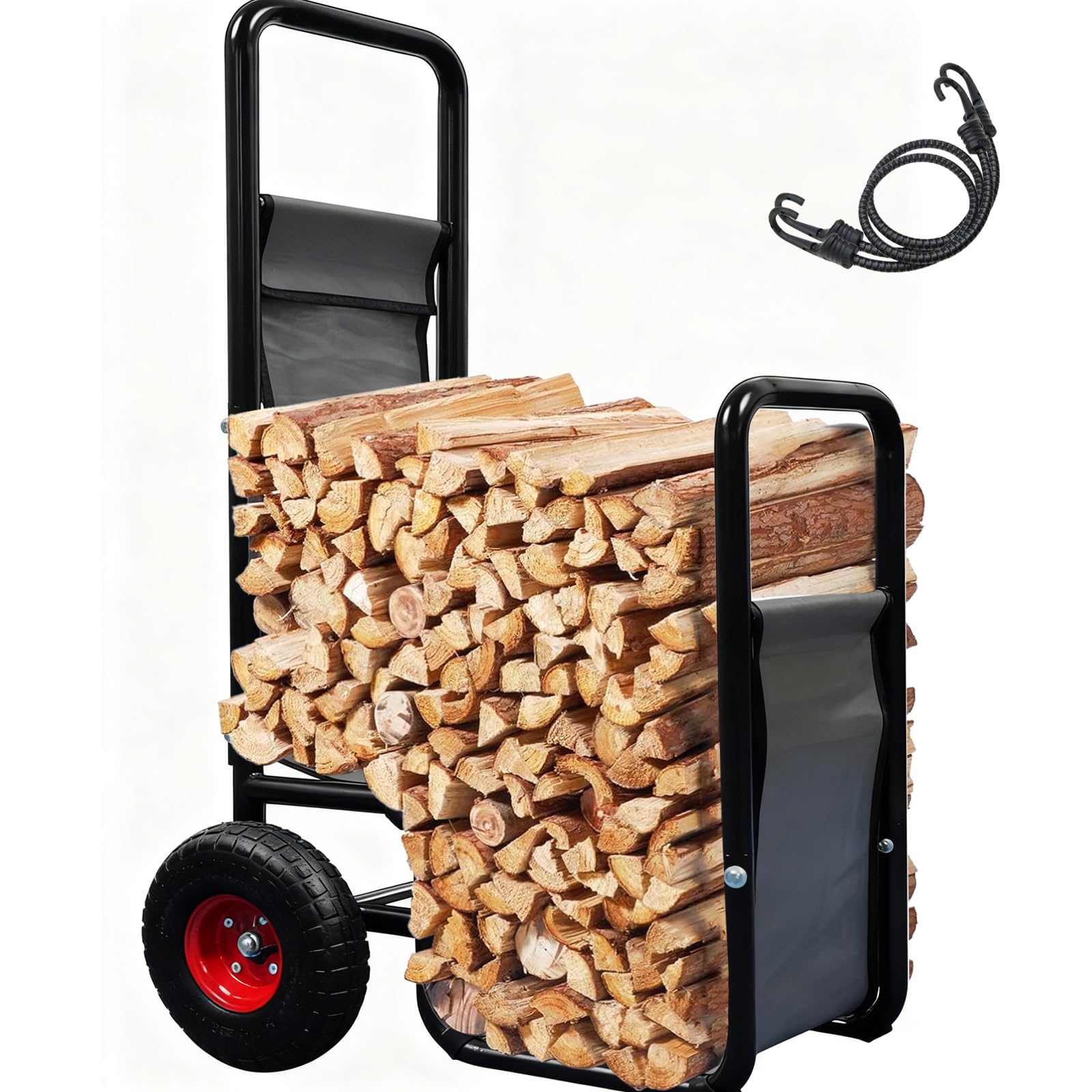 Kapler firewood cart side profile illustrating balanced footprint and low center of gravity