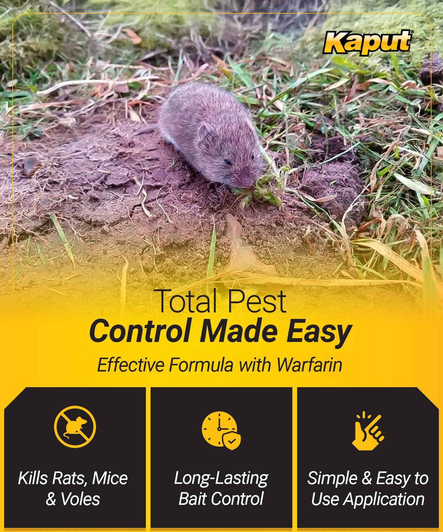 Kaput bait granules texture close-up showing palatable feed matrix to attract rodents quickly