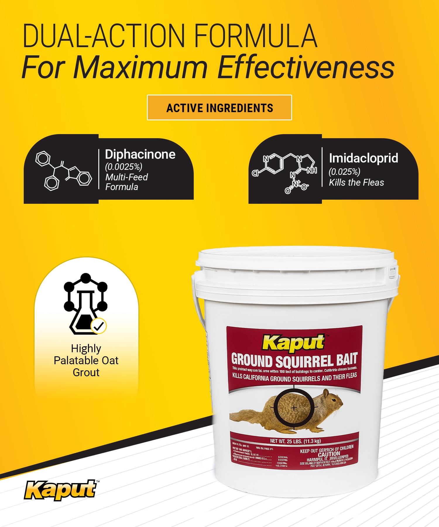 Kaput bait granules close-up showing texture and attractant benefit