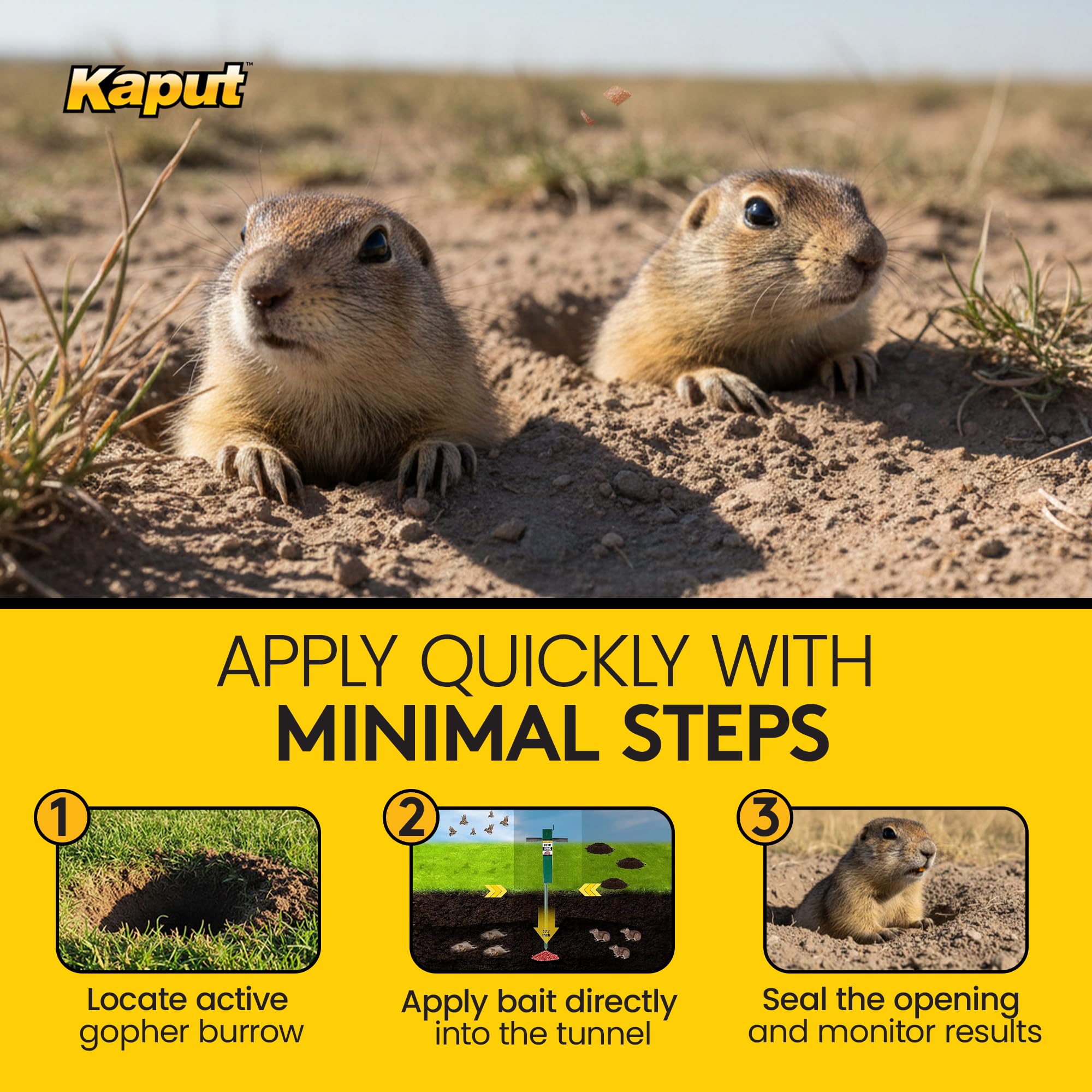 Kaput used on a lawn near a garden showing effective site-specific rodent control