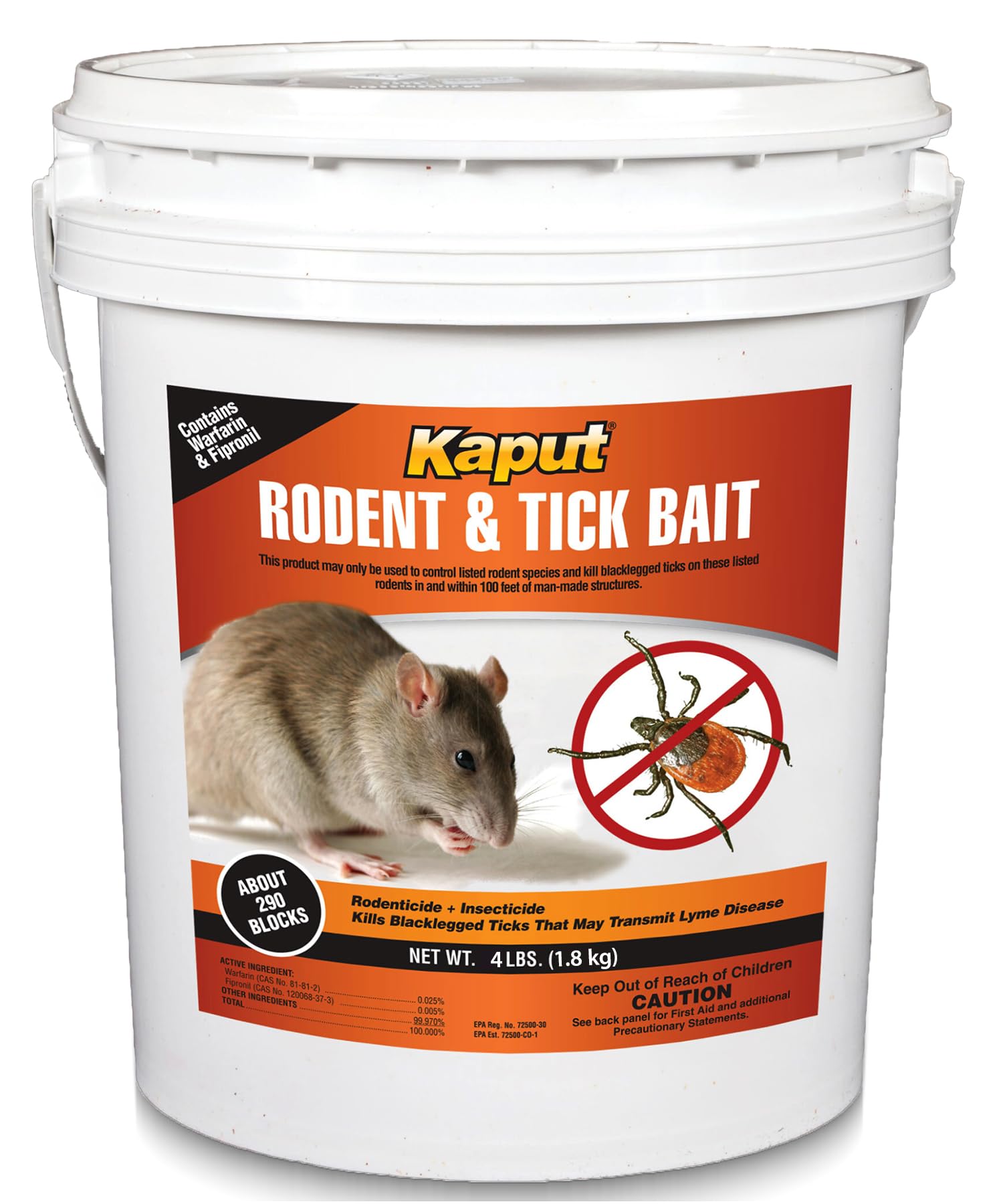 Kaput front packaging showing 4 lb bag and protective information for effective pest control