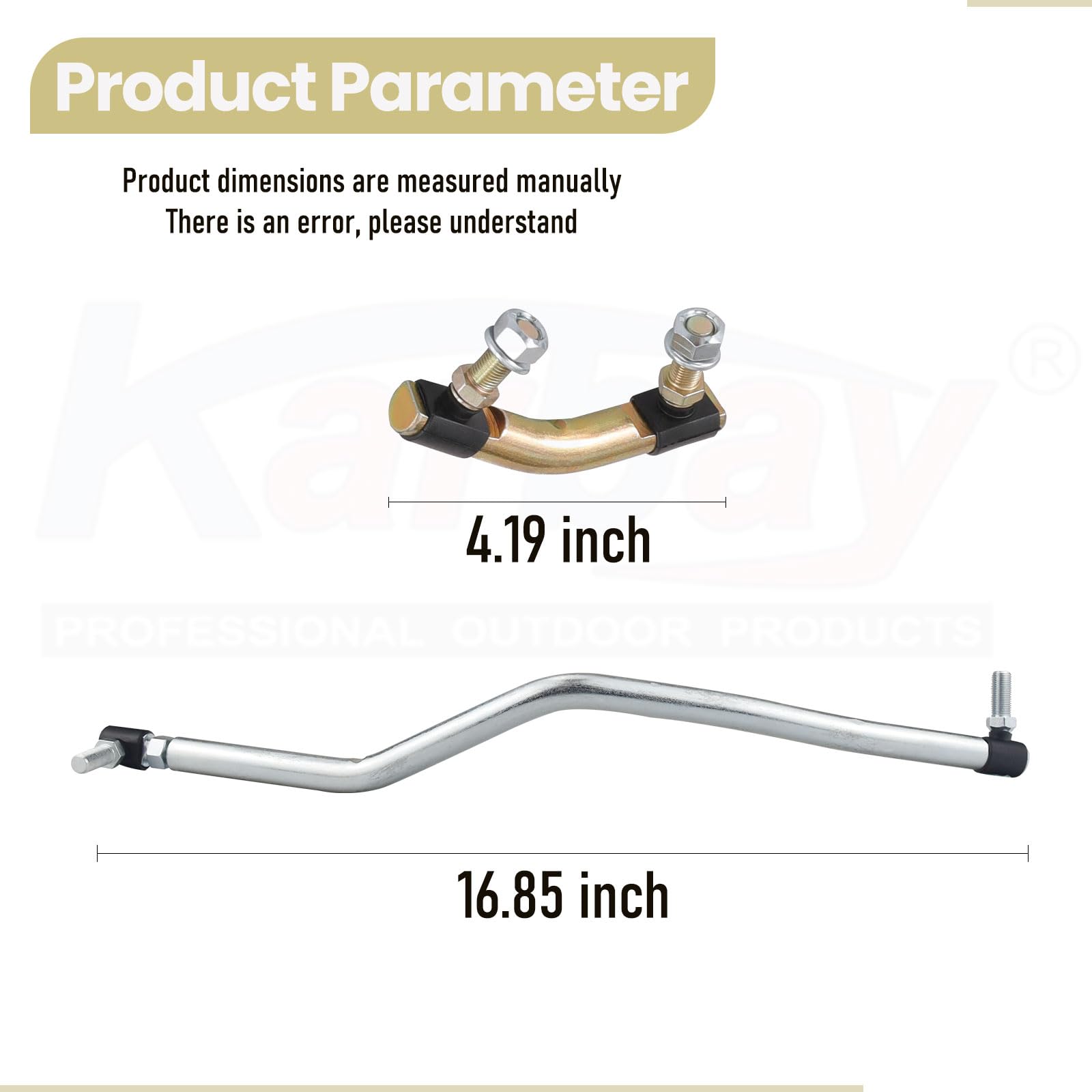 Karbay close-up of left and right drag links highlighting durable construction and adjustability benefits