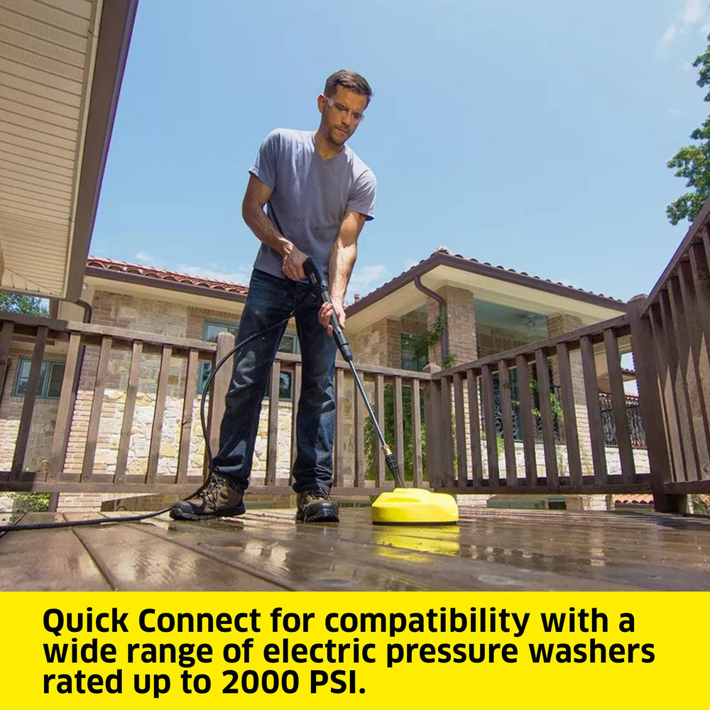 Kärcher attached to a pressure washer in use speeds up patio cleaning