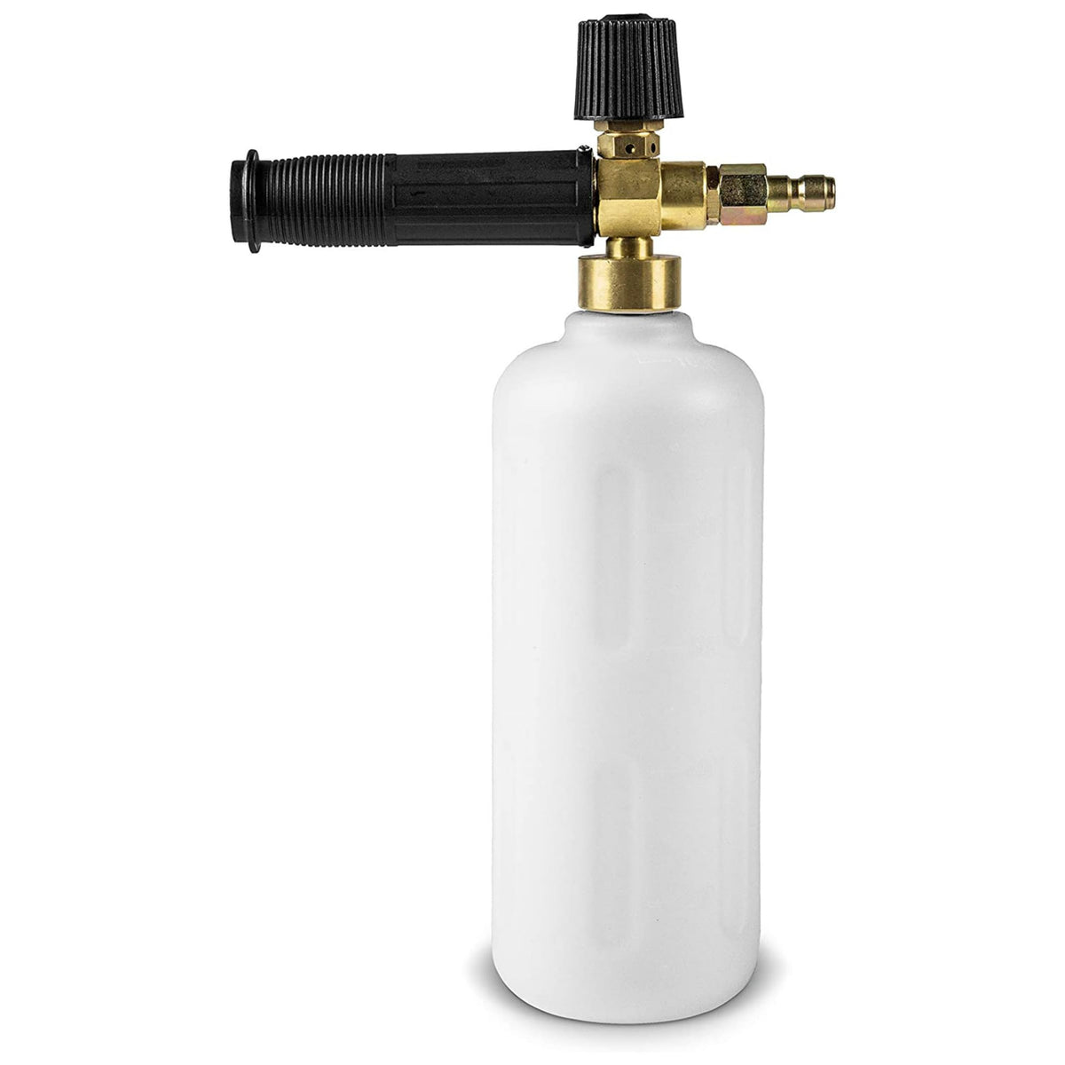 Kärcher foam cannon front view showing nozzle and canister for fast foam coverage