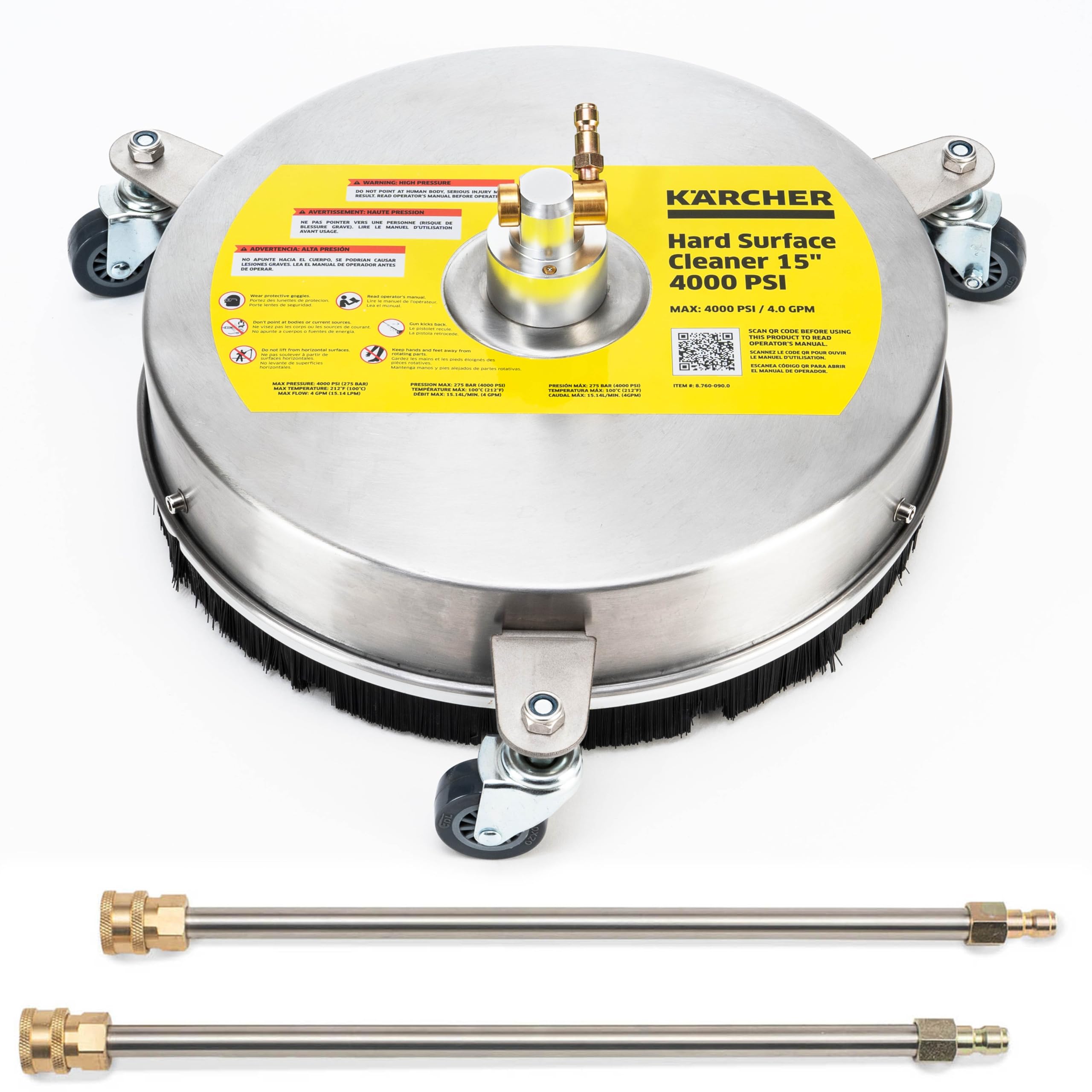 Kärcher front view of 15-inch surface cleaner showing robust build and wide coverage benefit