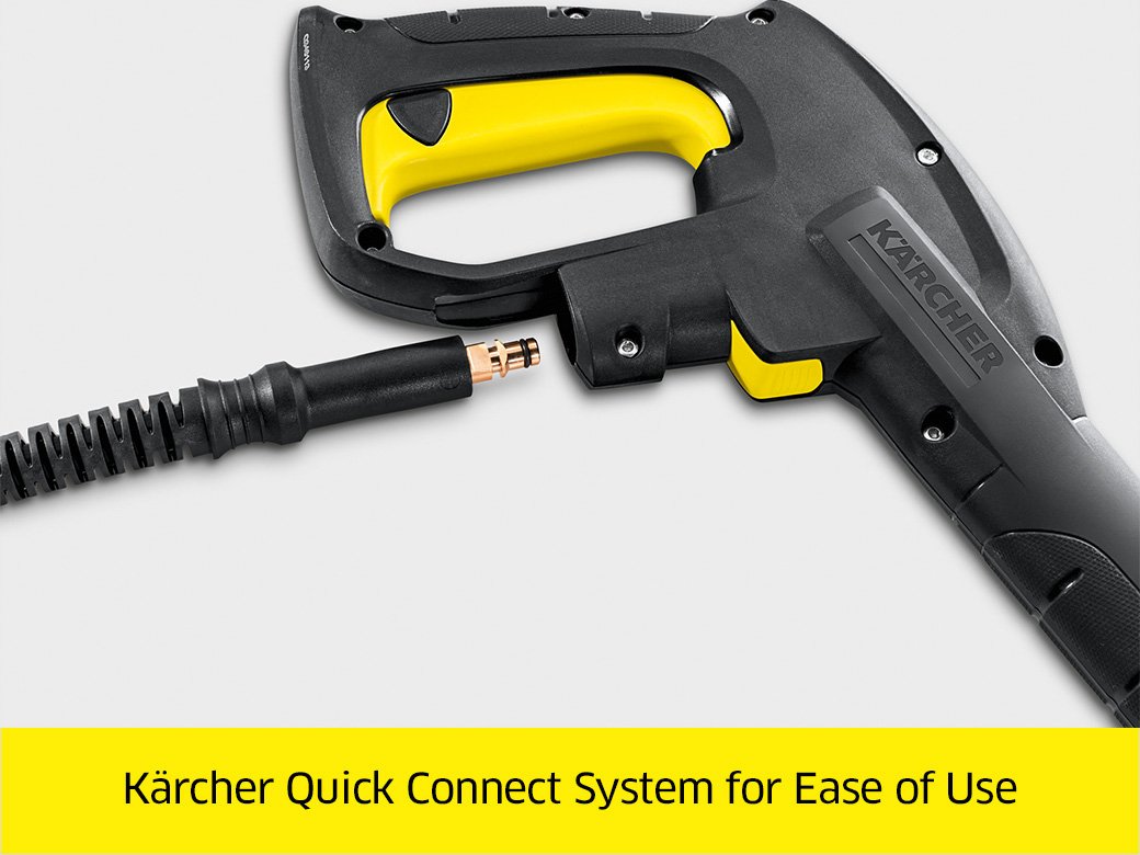 Kärcher coiled 25 ft high-pressure hose detail highlighting durable construction
