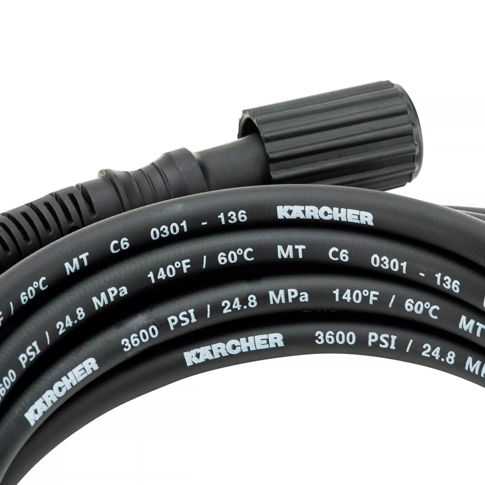 Kärcher hose laid beside tape measure showing accurate 25-foot length