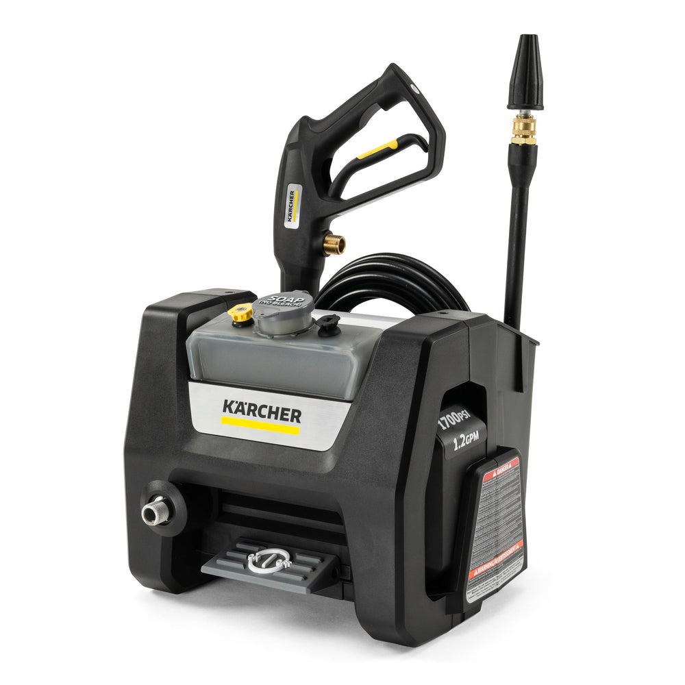 Kärcher K1700 front view showing compact cube design and easy portability benefit