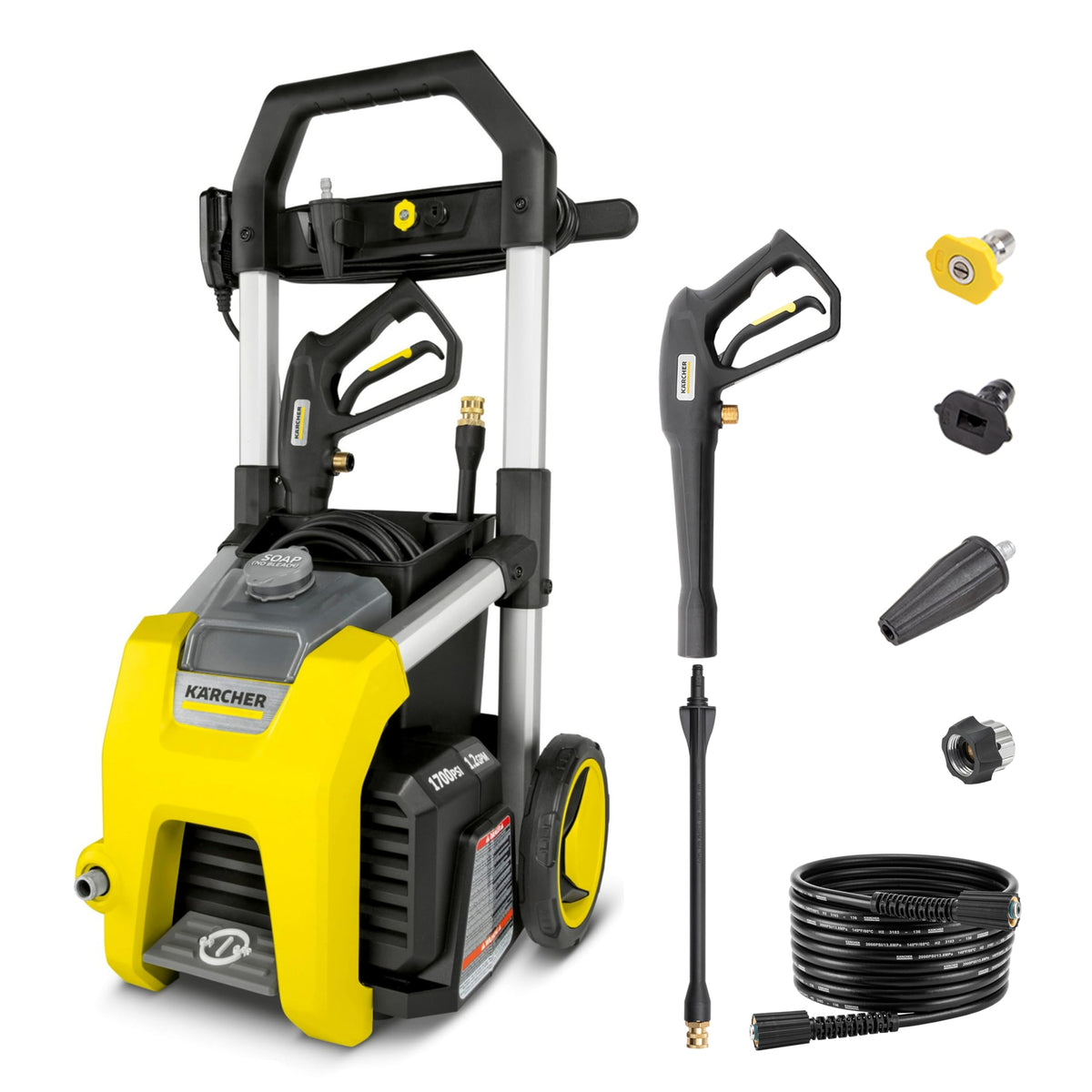 Kärcher K1700 front view showing compact design and controls for easy operation