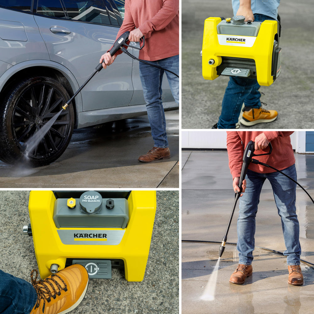 KÄRCHER K1700 Cube washing a car demonstrating effective stain removal