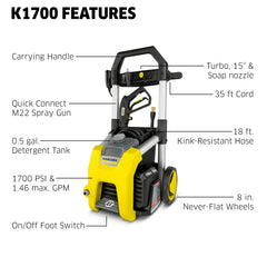 Kärcher K1700 nozzle close-up highlighting three quick-connect tips for versatile cleaning