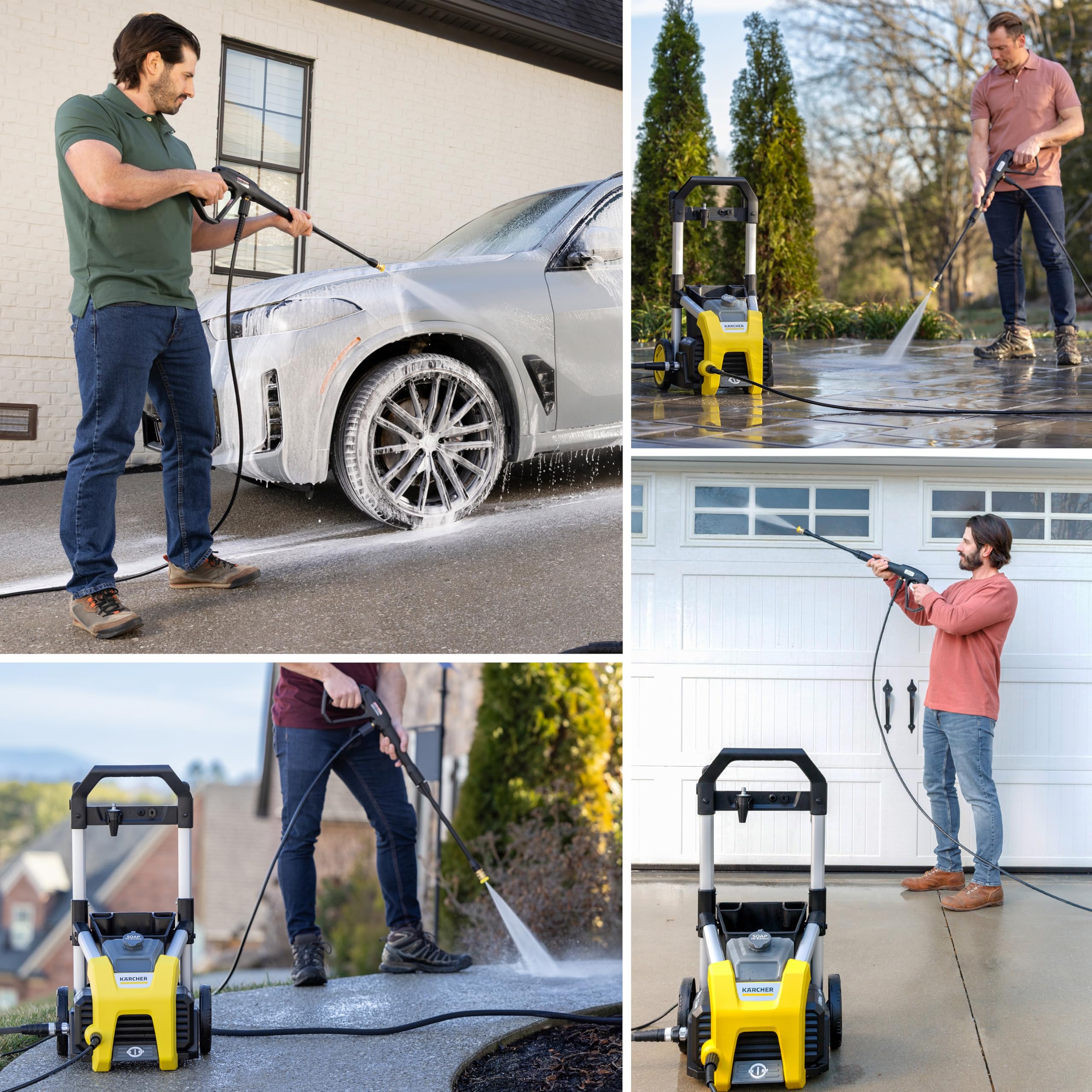 Kärcher K1700 never-flat wheels shown for effortless movement across yards