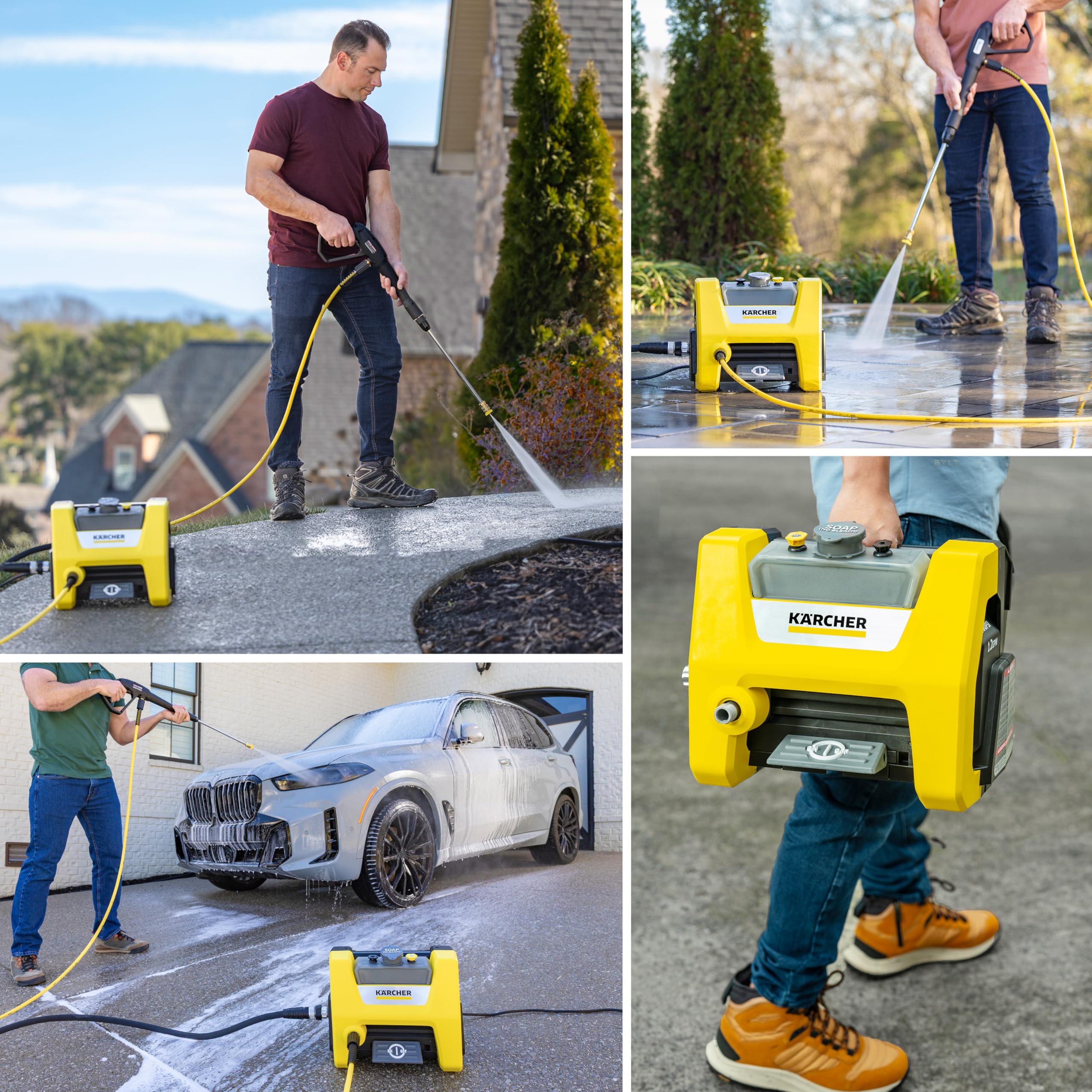 KÄRCHER K1800 Cube beside garden hose showing compact size and scale