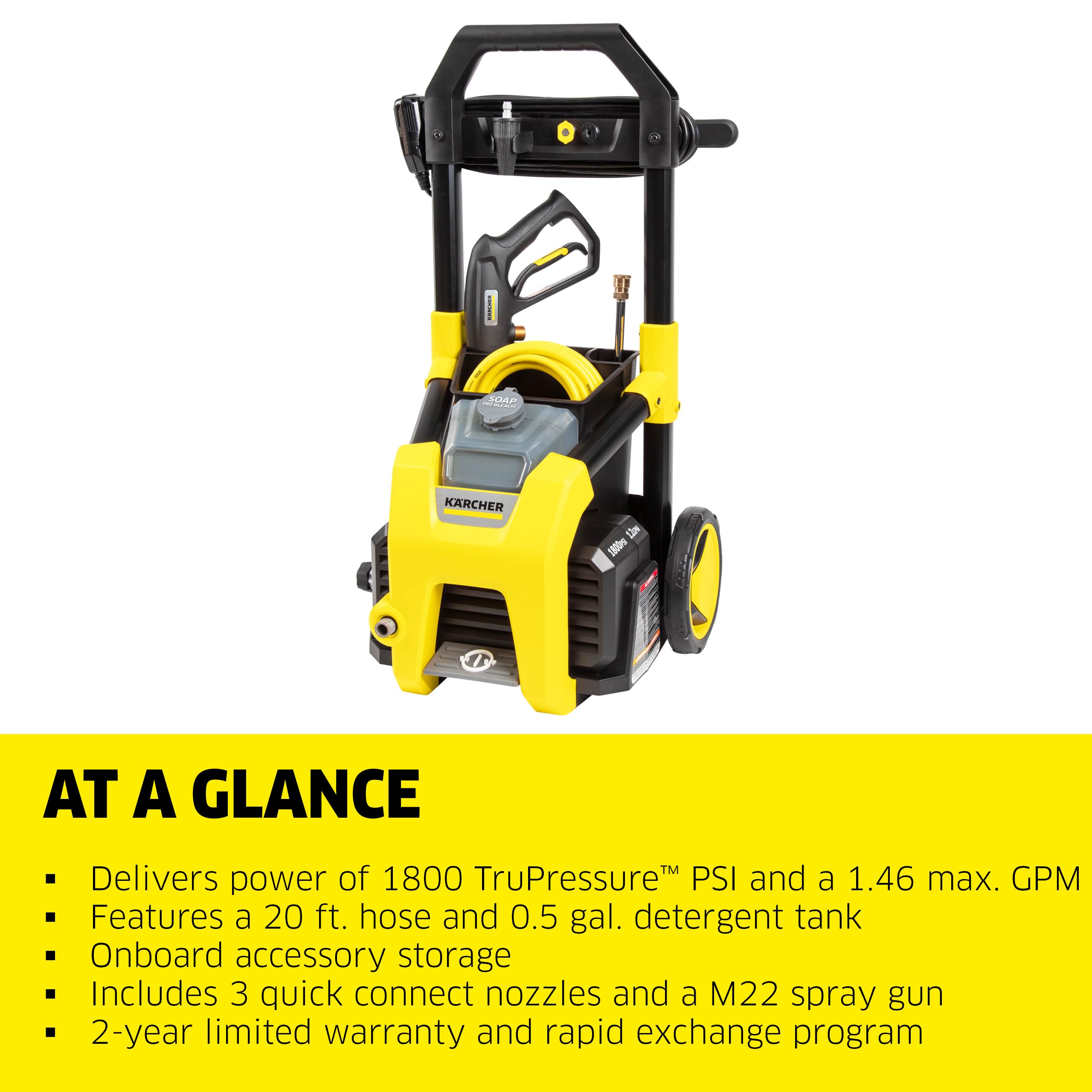 Kärcher K1800PS accessory storage detail keeping wand, gun, and hose neatly secured for convenience