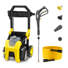 Kärcher K1900PS front view showing compact unit and controls for easy storage