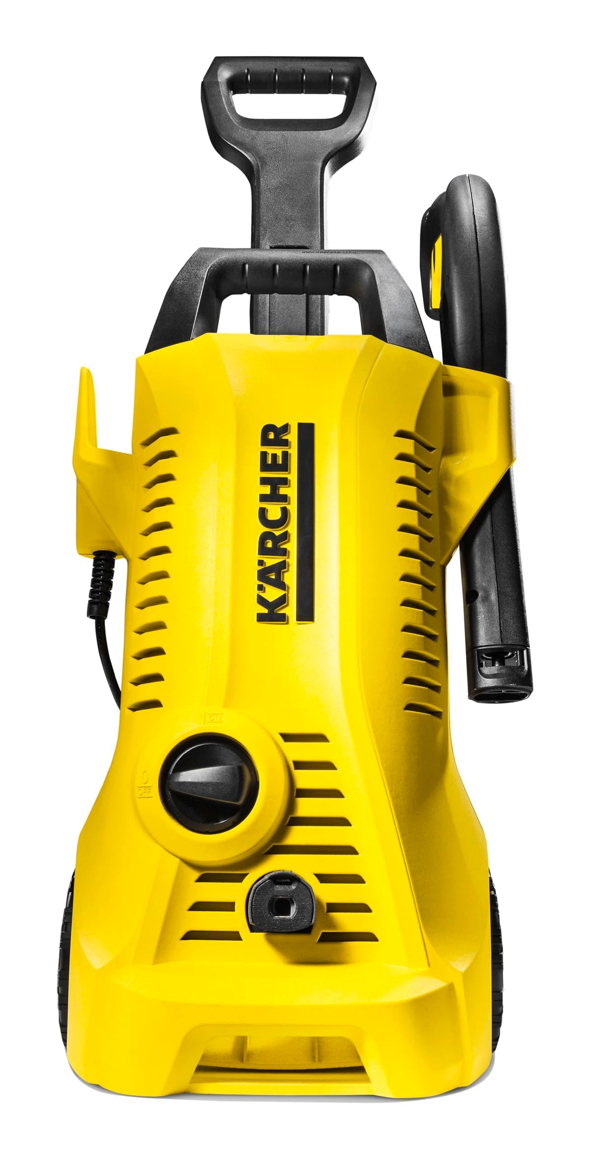 Kärcher K2 front view showing compact housing and control for easy storage