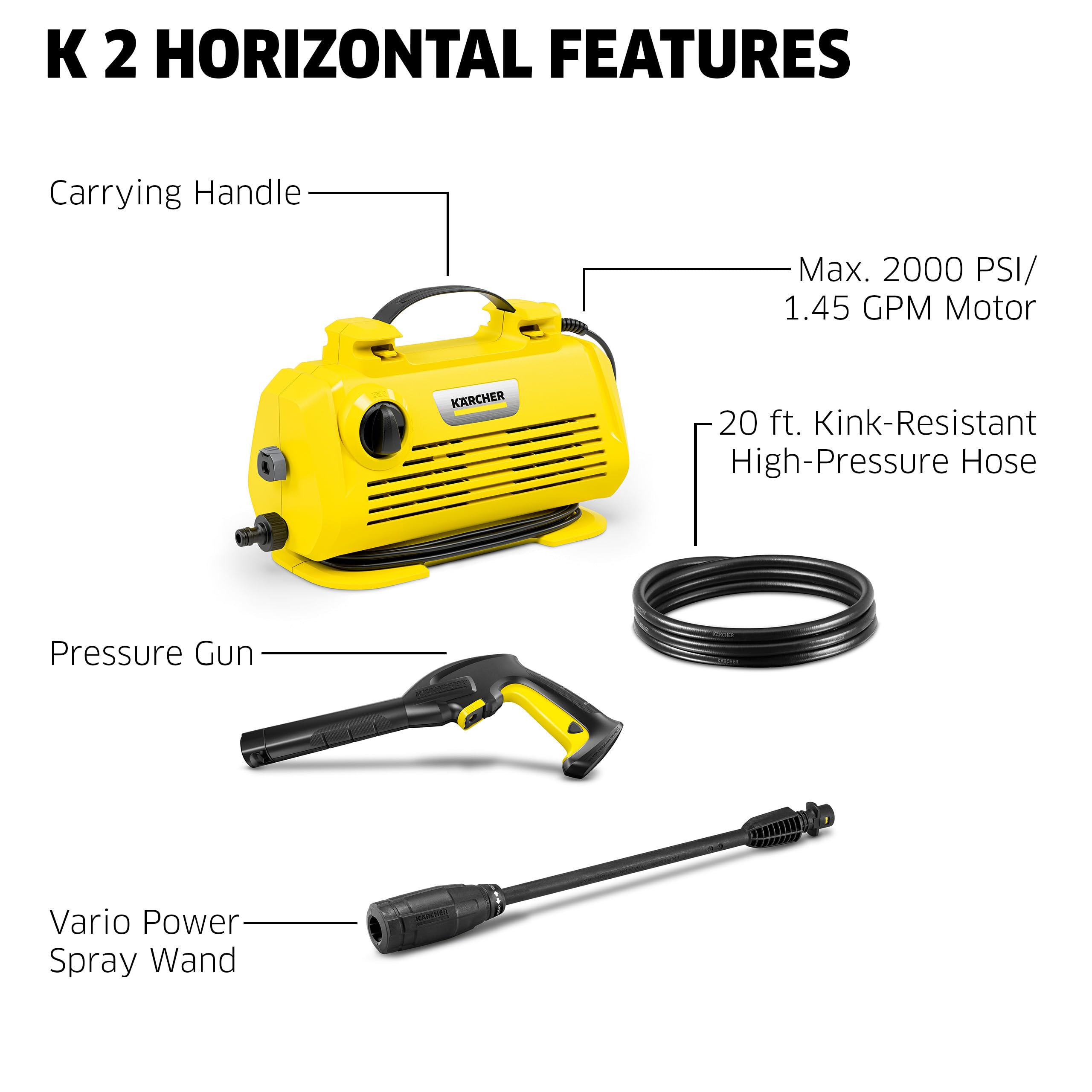 Kärcher K2 Horizontal accessory storage detail keeping gun and lance organized
