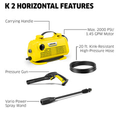 Kärcher K2 Horizontal accessory storage detail keeping gun and lance organized