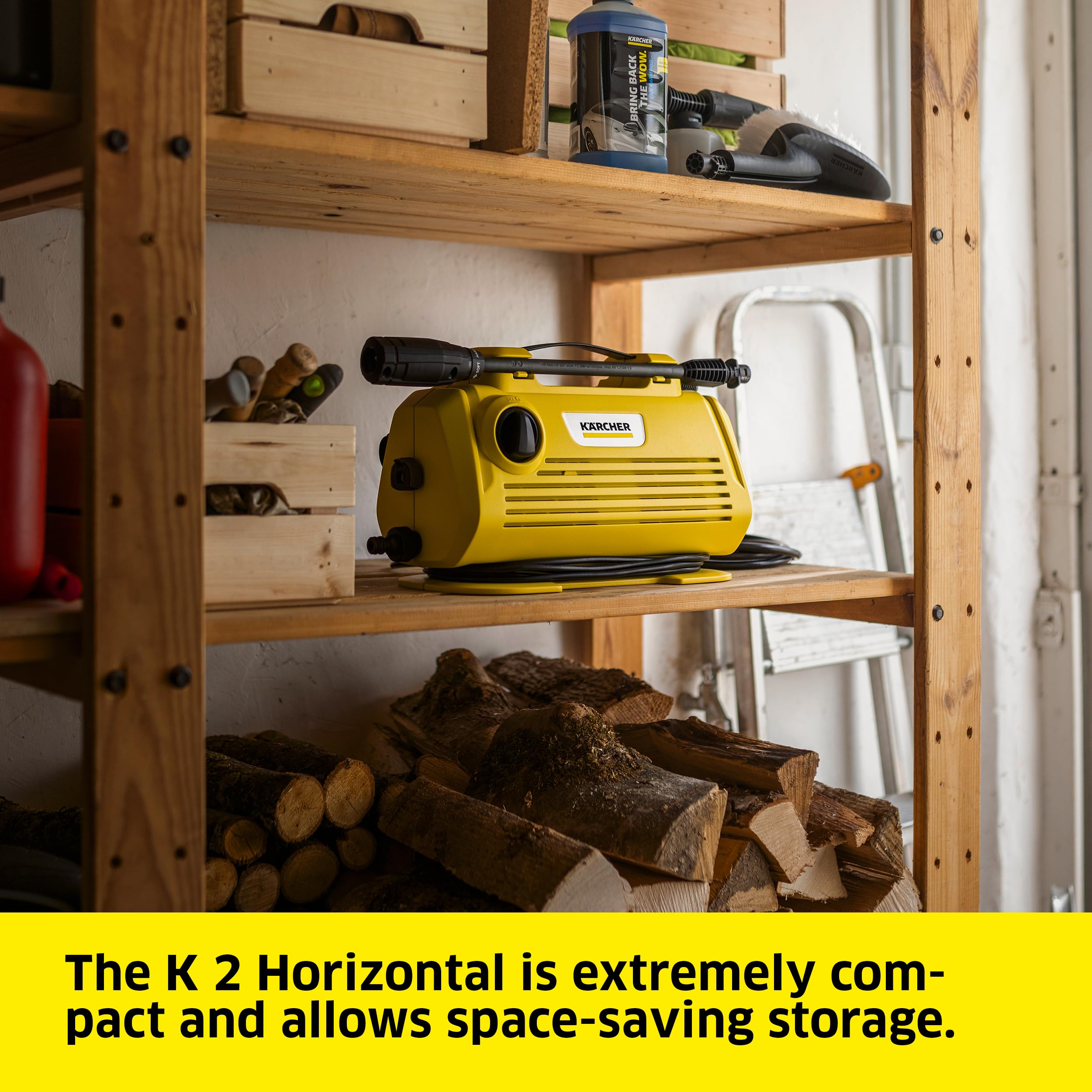 Kärcher K2 Horizontal cleaning patio furniture demonstrating efficient dirt removal