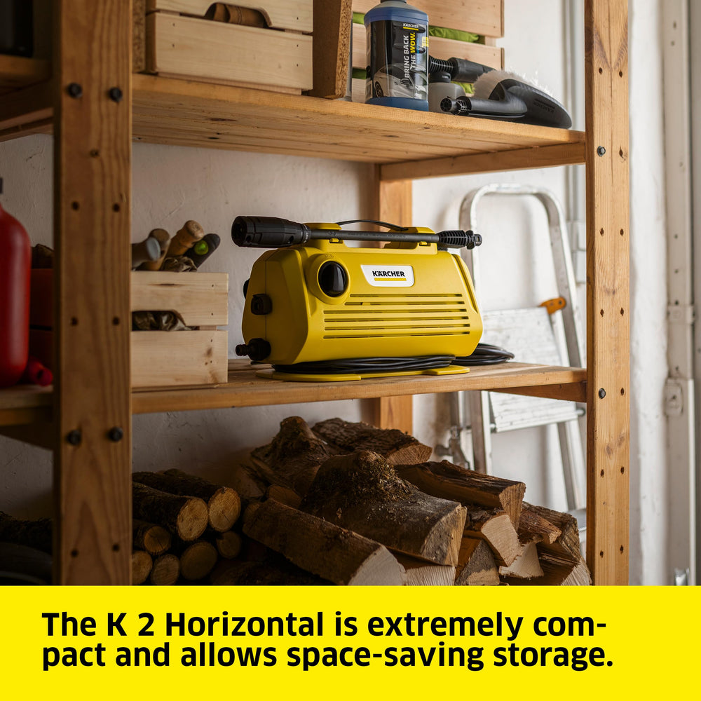 Kärcher K2 Horizontal cleaning patio furniture demonstrating efficient dirt removal