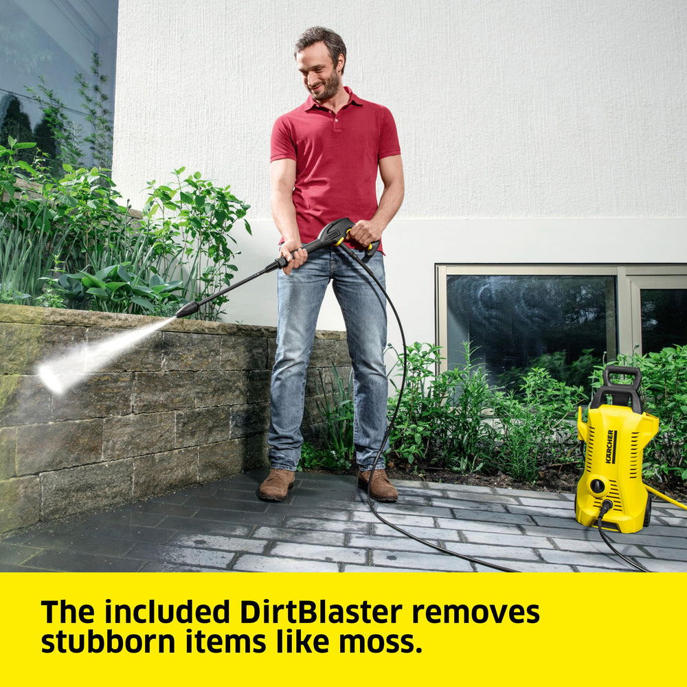 Kärcher K2 cleaning a driveway demonstrating effective stain removal