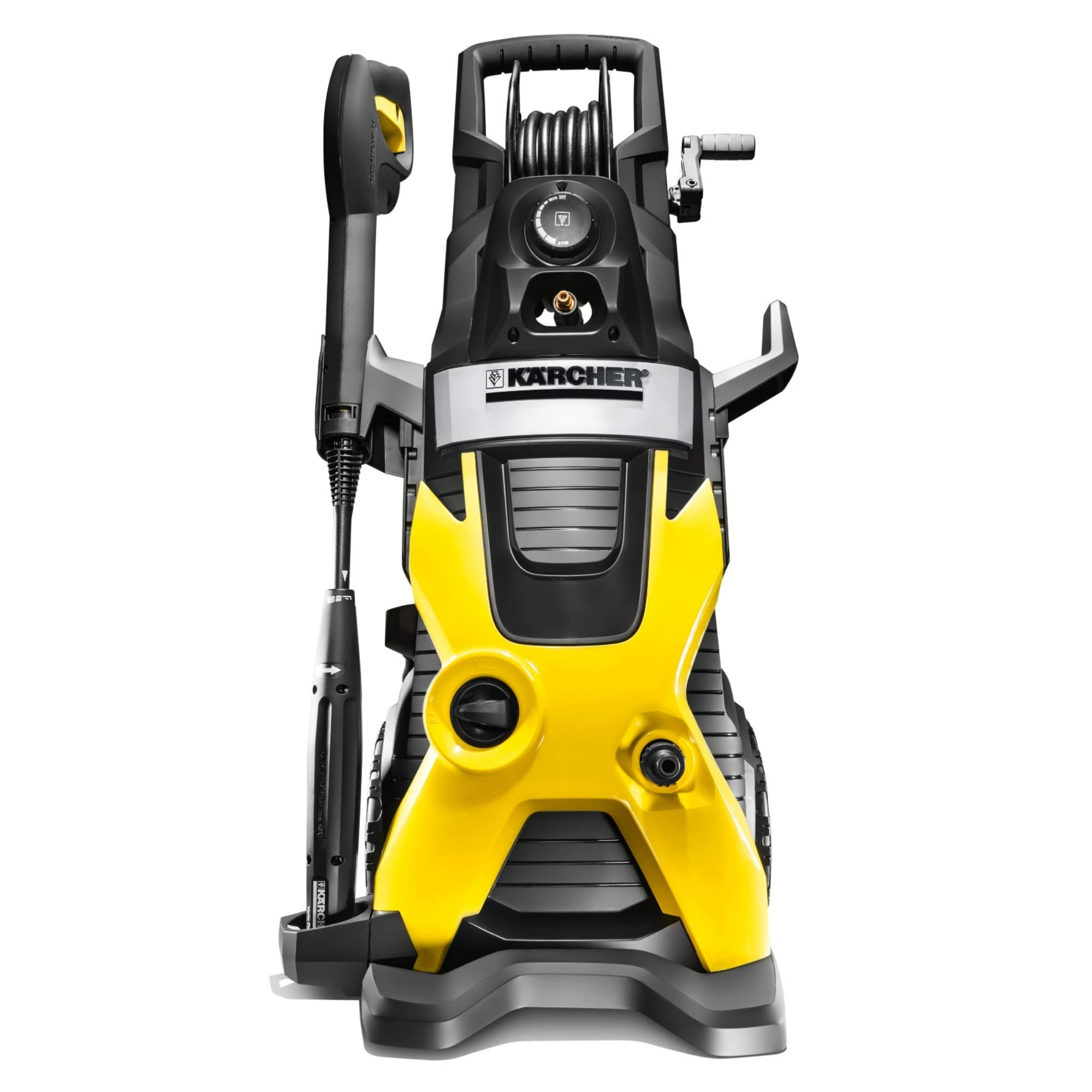 KÄRCHER K5 Premium front view showing compact design and wheels for easy portability