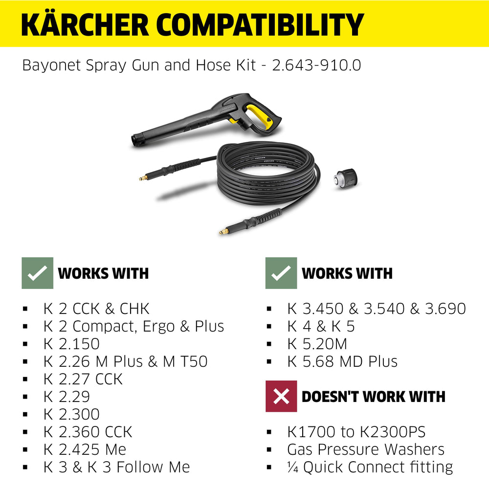 Kärcher hose beside measuring tape showing 25-foot length for extended reach