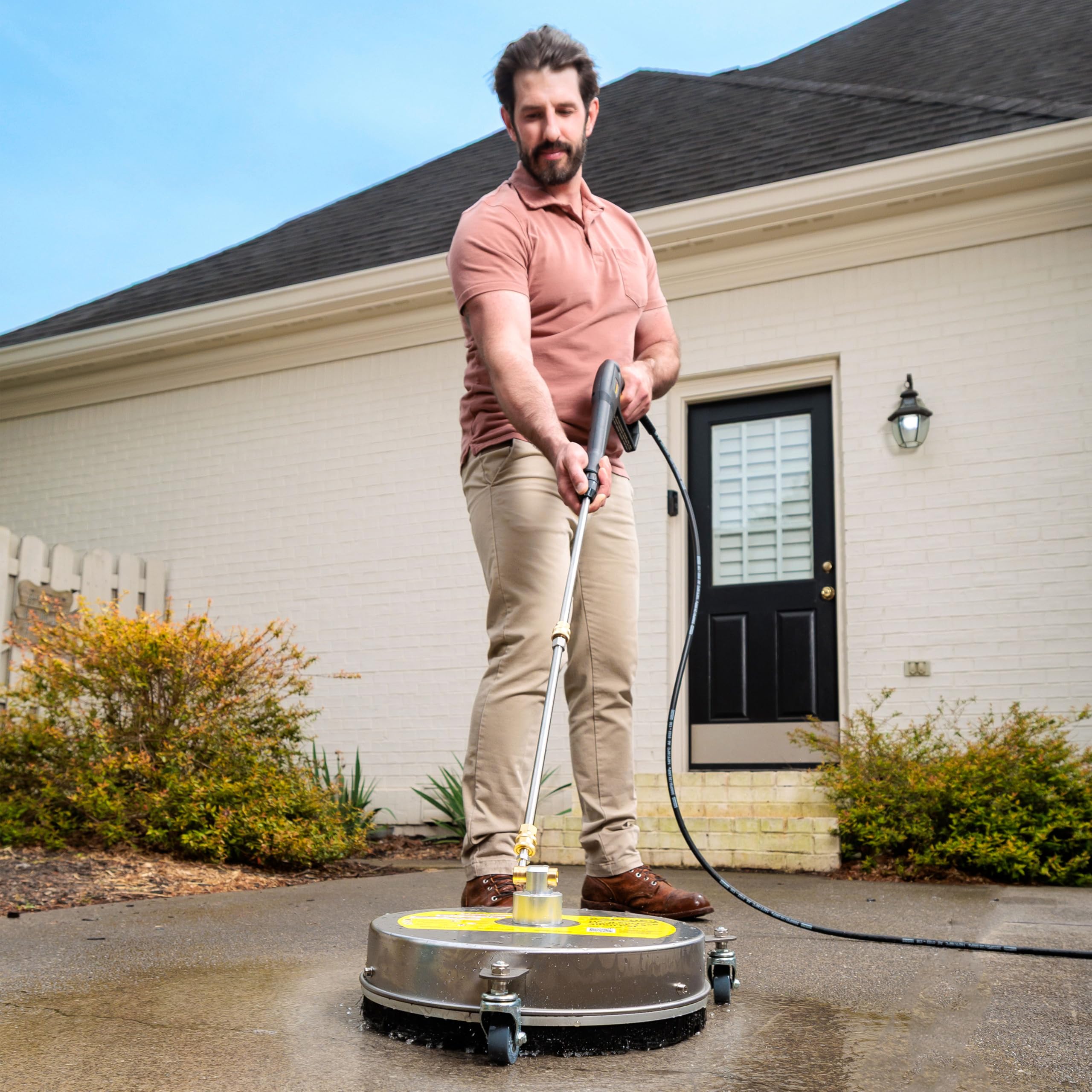 Kärcher surface cleaner beside pressure washer for scale and compatibility clarity