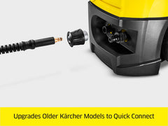Kärcher spray gun close-up showing child safety lock and easy control