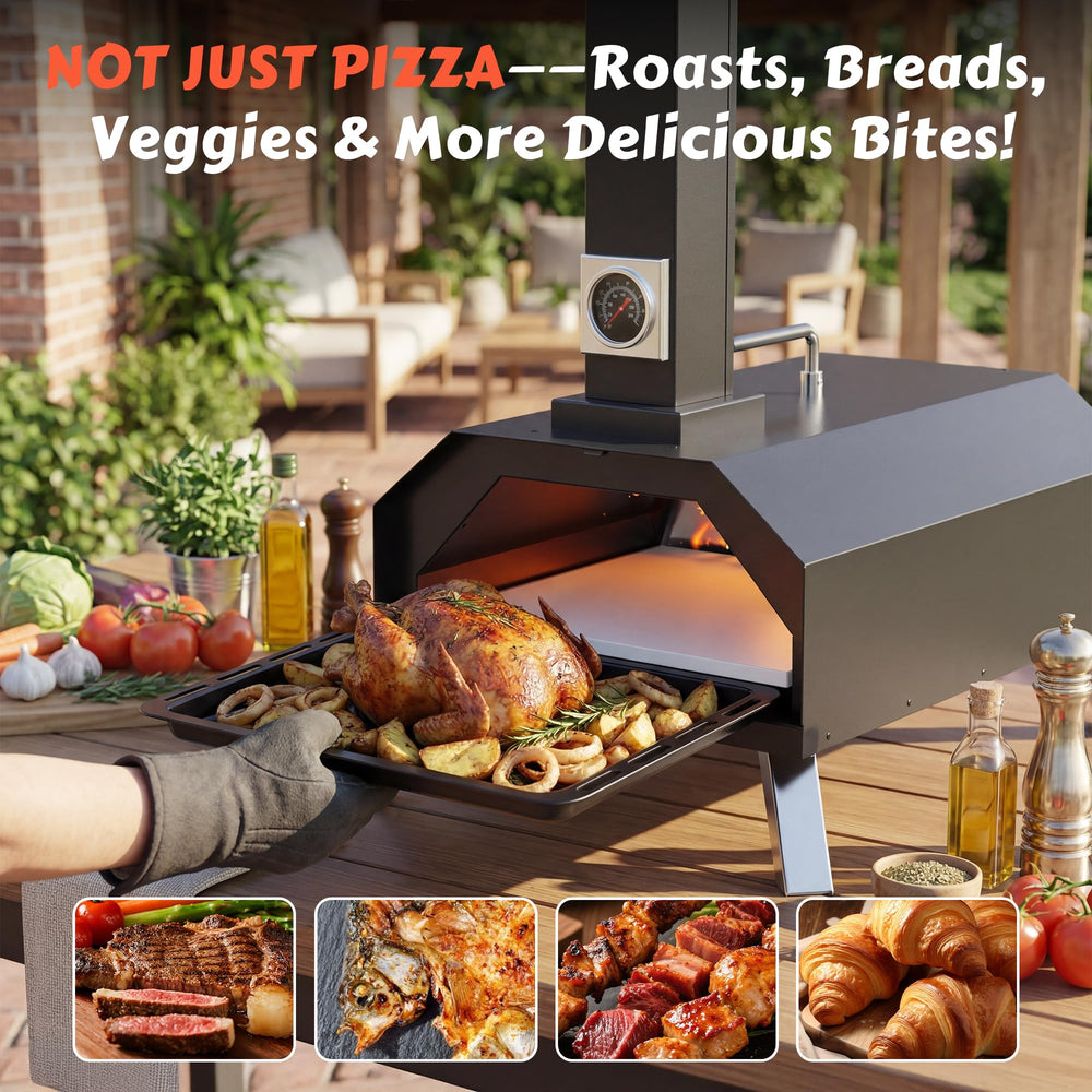 Karienvir oven in use baking pizza outdoors for wood-fired flavor benefit