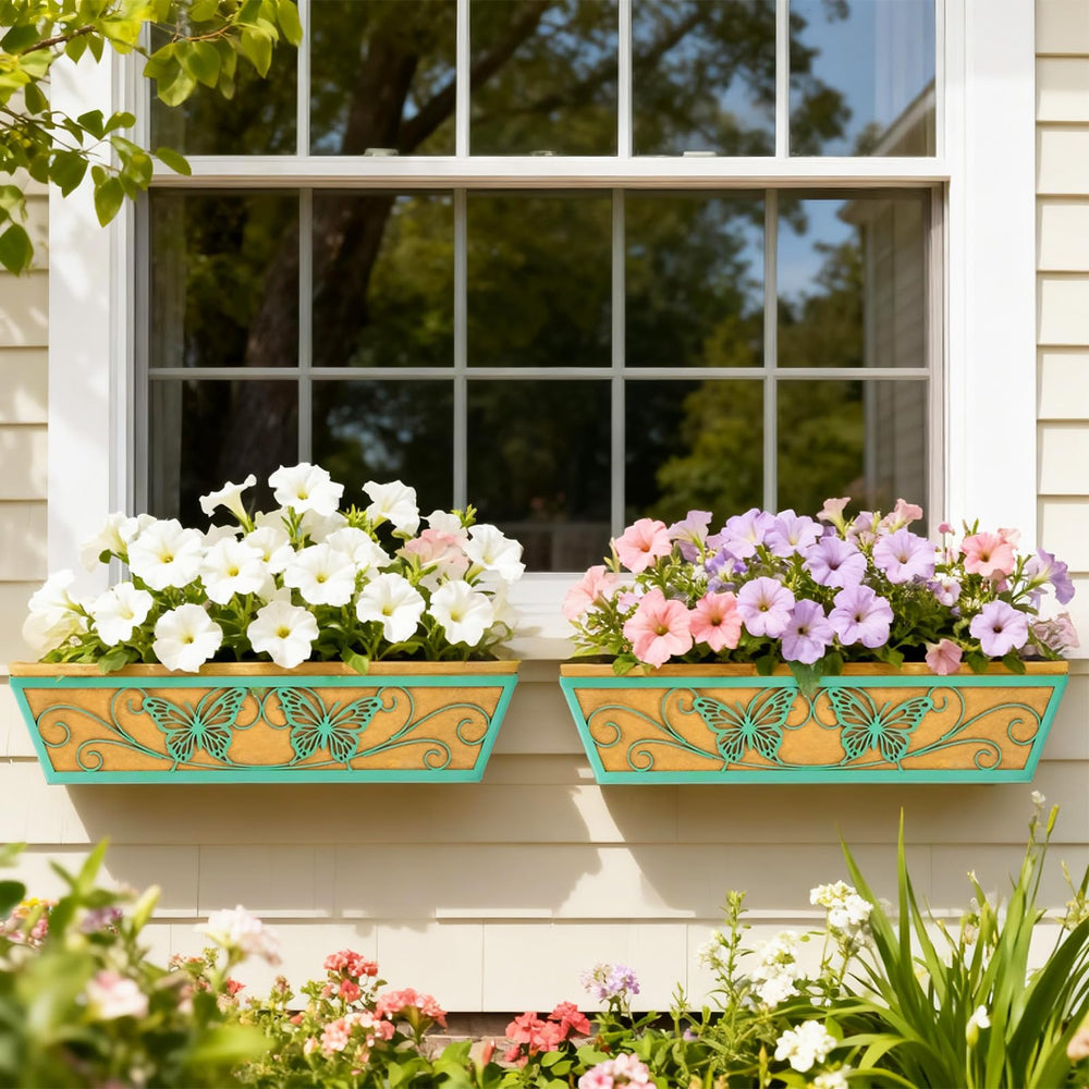 Karlliu dual boxes filled with mixed flowers on porch, presents ready-to-use decorative garden solution