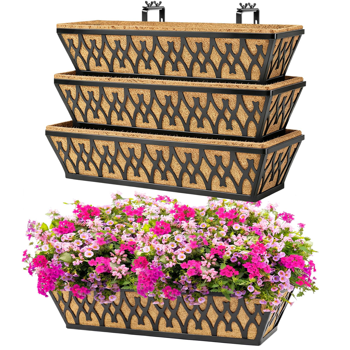 Karlliu front view of 24-inch window box showing sleek black finish and capacity