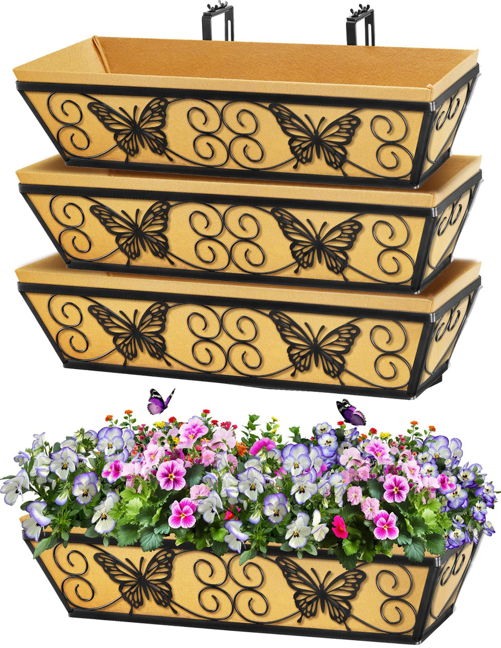 Karlliu front view of 24 inch window box showing decorative frame and benefit of curb appeal