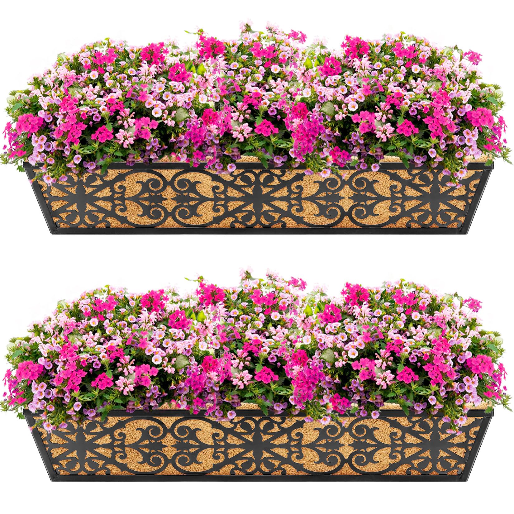 Karlliu front view of 30-inch planter showing neat flower display and curb appeal