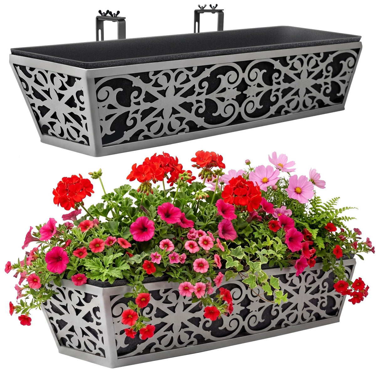 Karlliu front view of two 24-inch window boxes showing durable finish and shape