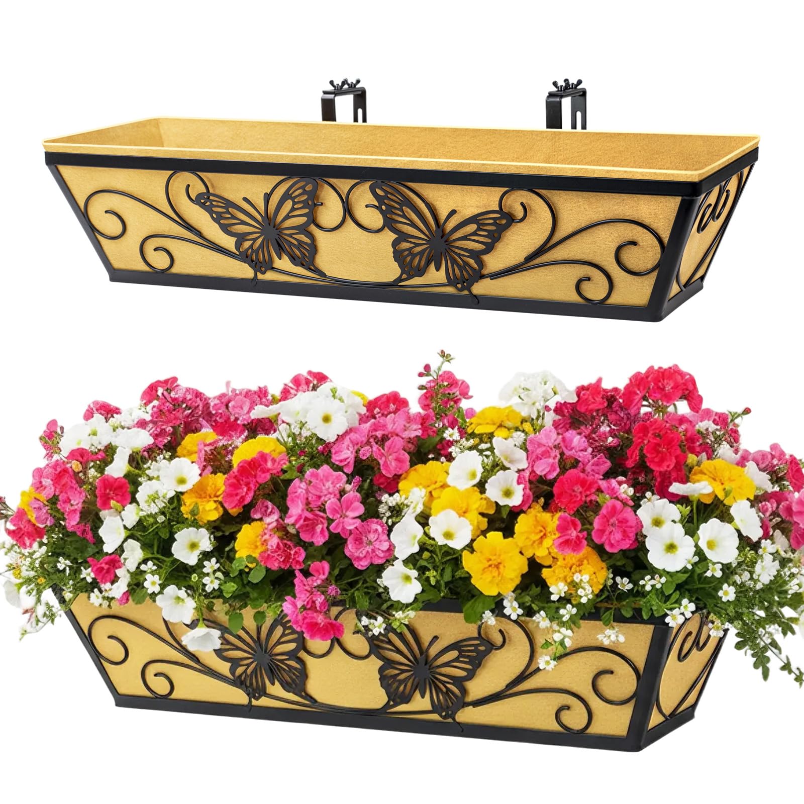 Karlliu front view of two 24-inch planters showing decorative butterfly design and neat finish