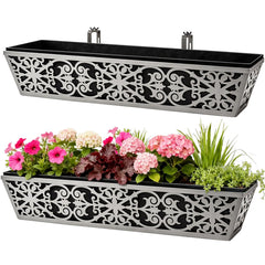 Karlliu front view of two long metal window boxes showing clean lines and durability