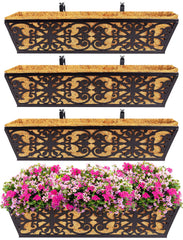 Karlliu front view of four 24-inch railing planters showcasing neat floral display benefit