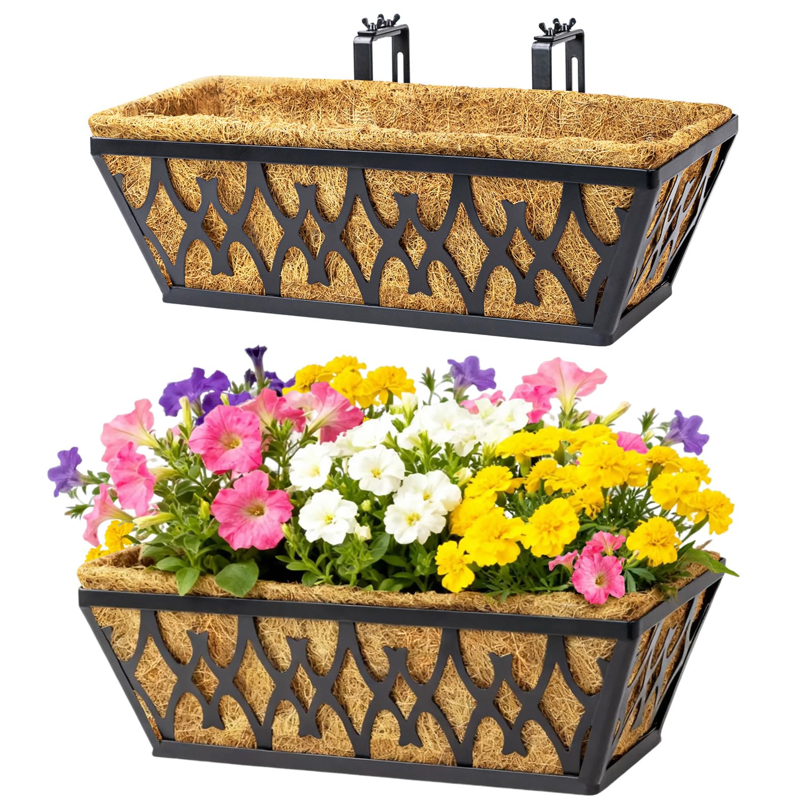 Karlliu front view of two black planter boxes showing clean lines and durable finish