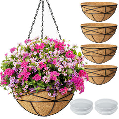 Karlliu hanging planter front view showing powder-coated wire frame and liner for durable display