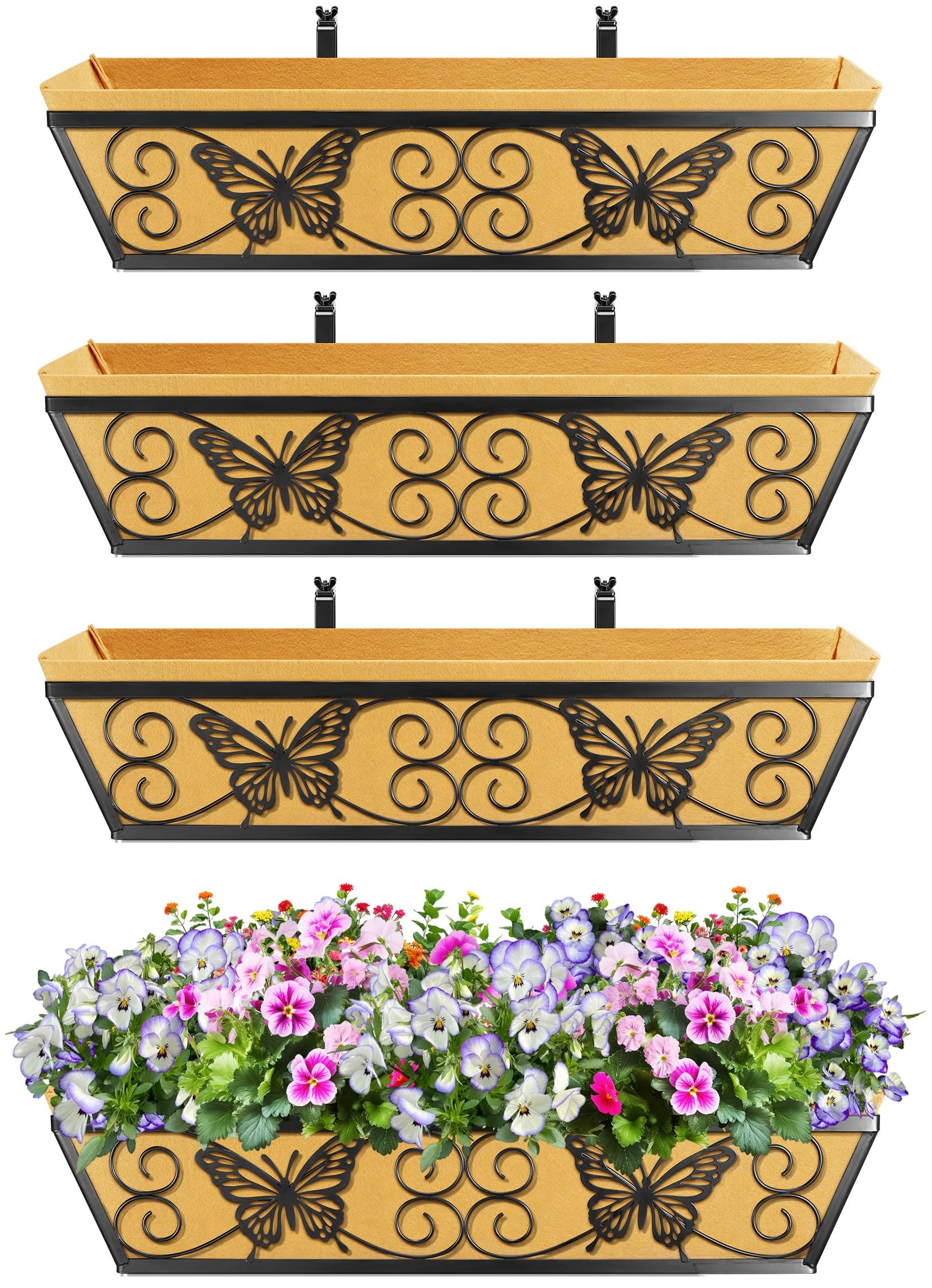 Karlliu planter in use on balcony railing with flowers showing space-saving curb appeal